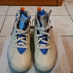 Jordan Cream and Blue High-Top Sneakers
